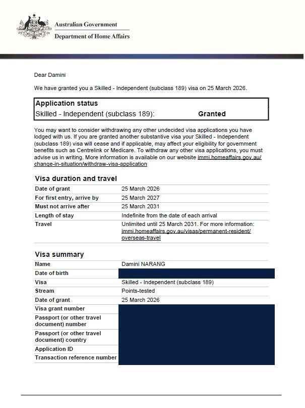 Client visa document (personal details hidden)