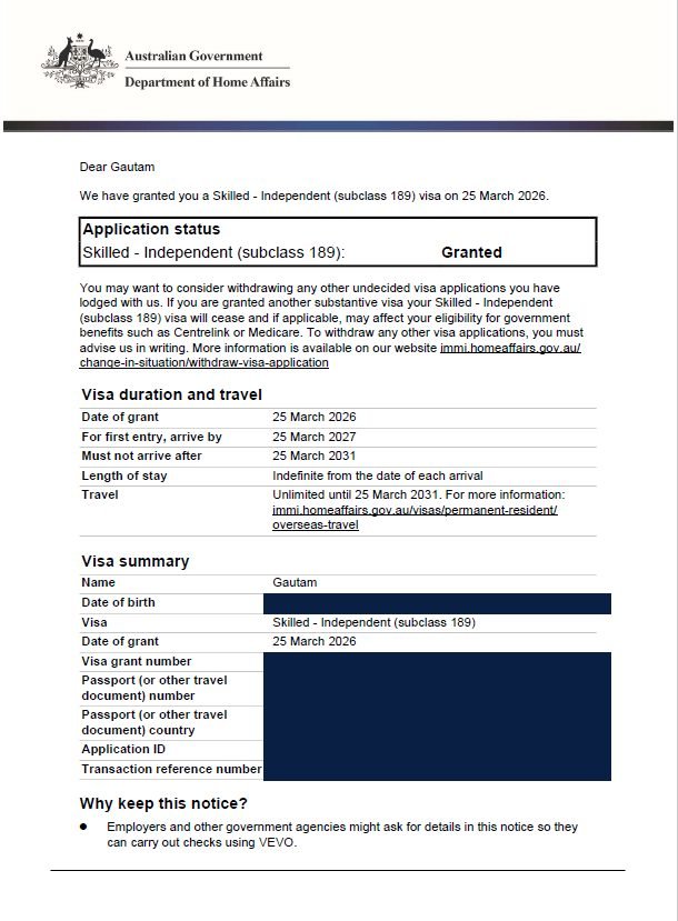 Client visa document (personal details hidden)
